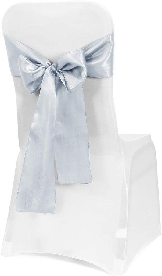 Obstal 10 PCS Satin Chair Sashes Bows for Wedding Reception- Universal Chair Cover Back Tie Supplies for Banquet, Party, Hotel Event Decorations (Silver)
