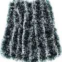 32.8 Ft Christmas Tinsel Garland, Dark Green Garland-Thick White Snow Metallic Garland for Christmas Tree, Wedding Birthday Xmas Disco Holiday Party