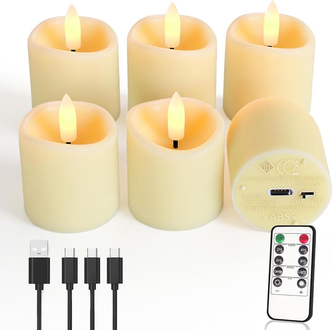 Rechargeable Tea Lights with Timer Control,1.52Electric LED Candles Flickering Warm White for Christmas, Halloween, Home Decor, Wedding,Home Decoration(6pcs
