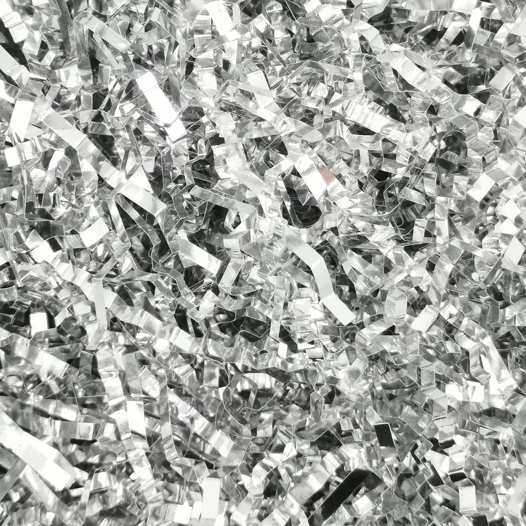 Keoferlo Crinkle Paper Filler Gift Box Filler 1/2 LB Easter Box Baskets Stuffing Cut Shredd Silver Grass for Valentine Day Gift Baskets Packing Shipping Decorations Wrappings