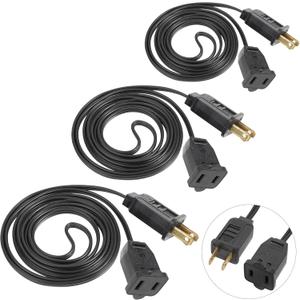 PASUTO 6 FT Extension Cord, US AC 2-Prong Black Male/Female Outlet Saver Power Extension Cord Cable for Halloween Christmas Decorations Lights Connection