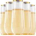 FOCUSLINE 24 Pack 9 Oz Plastic Stemless Gold Rim Champagne Flutes, Heavy Duty, Shatterproof, Disposable & Reusable Crystal Clear Toasting Glasses