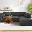 Vesgantti 106" Cloud Couch with Chaise, Deep Seat Fluffy Modular Sectional Sofa Corduroy Memory Foam Boneless Couches for Living Room Bedroom, No Assembly Required (Grey, Right-Facing Chaise)