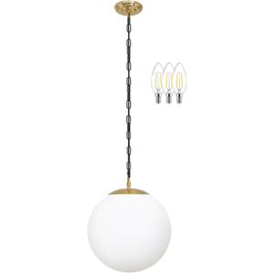 KoKo&Yukina 13.7" Gold Globe Pendant Light Mid Century Pendant Light Milk Glass Pendant Lights Kitchen Island Adjustable Hanging Light Fixture for Dining Room Bedroom Kitchen Islan (Opal & Brass), While