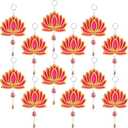 12 Pcs Lotus Hangings Garlands Diwali Floral Wall Hangings Indian Pooja Room Wood Decoration Back Dropper Showpiece for Diwali Temple Home Wall Decor