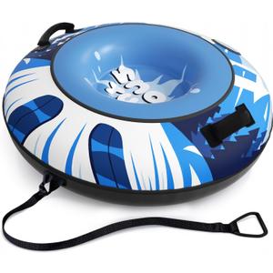 Snow Tube Sled with Premium Canvas Cover, Heavy Duty Snow Tubes for Sledding, 47" Inflatable Snow Sled for Kids & Adults, Towable Design with Reinforced Bottom Protection Layer, Winter Outdoor Fun