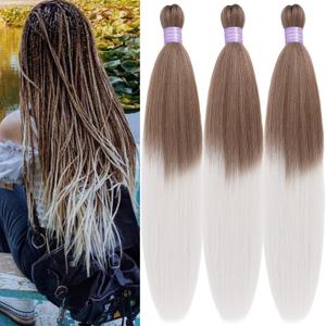 Ombre Braiding Hair Pre Stretched Brown Grey Braiding Hair Extensions For Braids 26 Inch Flame Retardant Synthetic Knotless Braid For Box Braids And Twists Crochet Hair For Women (3 Pack)