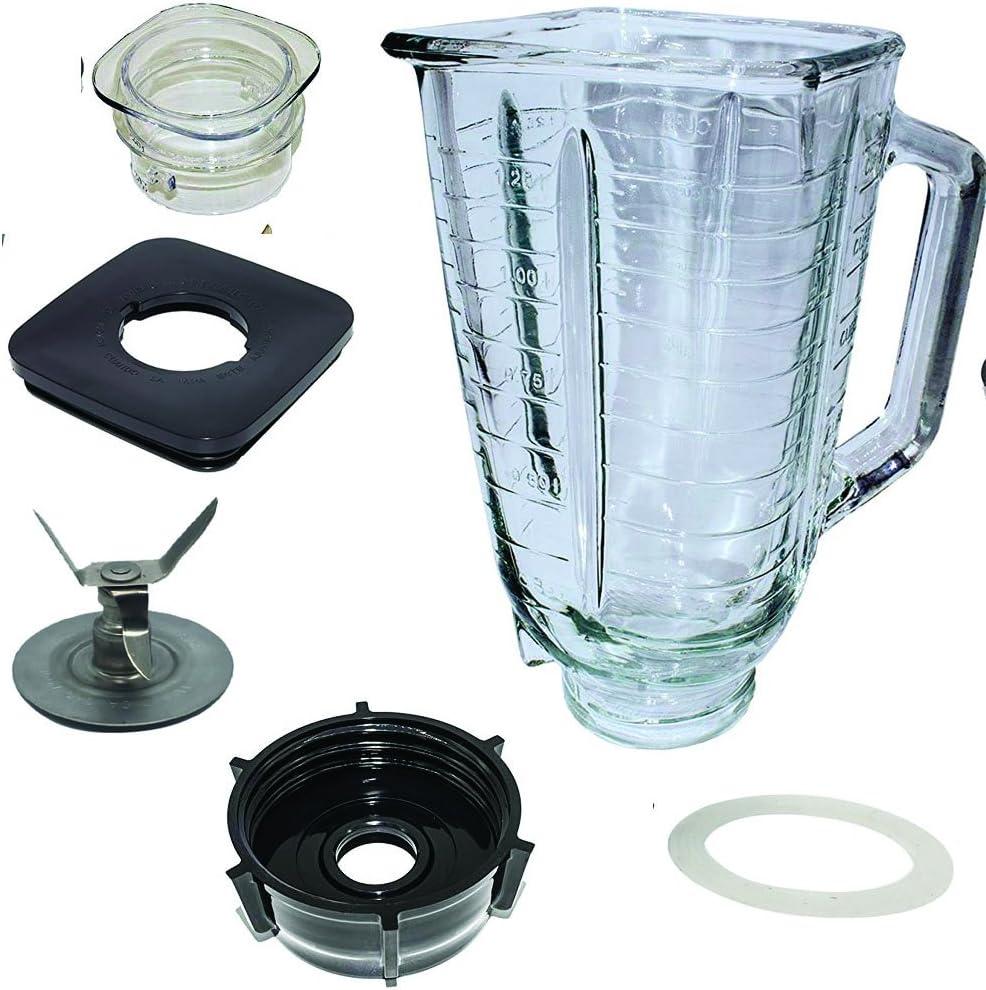 5 Cup Square Top Glass Jar Assembly With Blade, Gasket, Base, LidCompatible with Oster Classic Series Blender and Osterizer blender