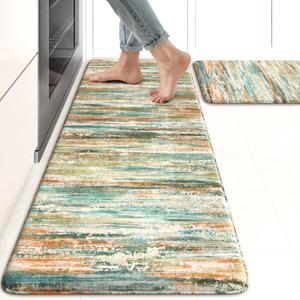KIMODE Kitchen Mats Cushioned Anti Fatigue 17"x47"+17"x29", Abstract Farmhouse Kitchen Mats for Floor 2 Piece, Padded Kitchen Floor Mats Non Slip, Standing Mat for Laundry Office Sink Desk Colorful