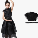 Wednesday Addams Dress Halloween Women Black Gothic Tulle Lace Costume Girls Wednesday Outfit with Belt Cosplay Party, Size 110
