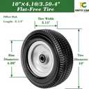 Parts Camp 10 inch wheel 4.10/3.50-4" Flat Free Tire and Wheel 10" Solid Tire for Gorilla Cart Hand Truck Garden Wagon Trolley Dolly tire replacement -5/8" Axle Bore Hole, 2 1/4"Offset Hub (2 Pack)