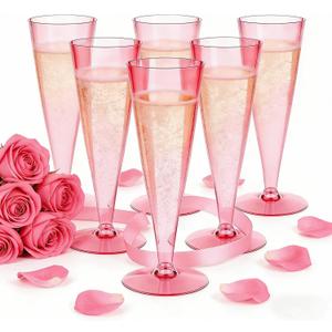 Lazyshine 40 Pack Pink Plastic Champagne Flutes Disposable Wine Glasses, 4.5 Oz Clear Mimosa Cocktail Toasting Cups Bulk for 2026 New Year Eve Party Supplies Wedding Bride, Women's Day Decor
