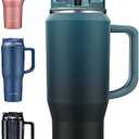 EALGRO 40 oz Insulated Water Bottle Jug with Straw and Handle, Large Metal Sport Water Flask, Stainless Steel Travel Coffee Mug Cup, Thermal Coffee Tumblers with Lid, Indigo Black