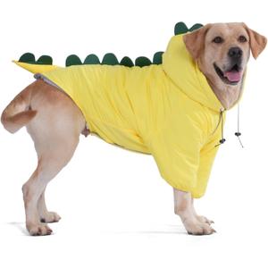 LovinPet Dog Warm Coat with Hood  Medium & Large Dinosaur Hoodie Winter Jacket for Cold Weather, Yellow & Green Coat for Large Dogs,XXL