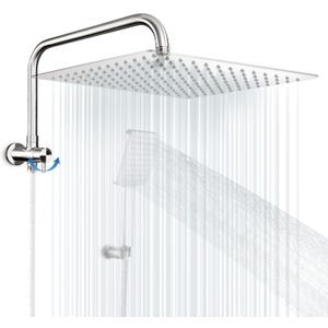 HOMVIVA All Solid Metal 3-Way Shower Arm Diverter Valve with 16 Inch Shower Head Extension Arm And High Rise Extender for Handheld and Fixed Shower Head, G1/2 Universal with Flange, Brushed Nickel