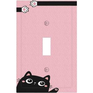 Decorative Light Switch Cover Plate Cute Kitten Black Cat Pink Background 1 Gang Wall Plate Cover Single Toggle Switch Plate Covers Jumbo Electrical Switchplate Receptacle Faceplate