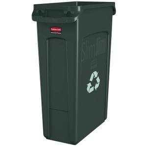 Rubbermaid Commercial Products Slim Jim Plastic Rectangular Recycling/Compost Bin with Venting Channels 23 Gallon Green Recycling (FG354007GRN)