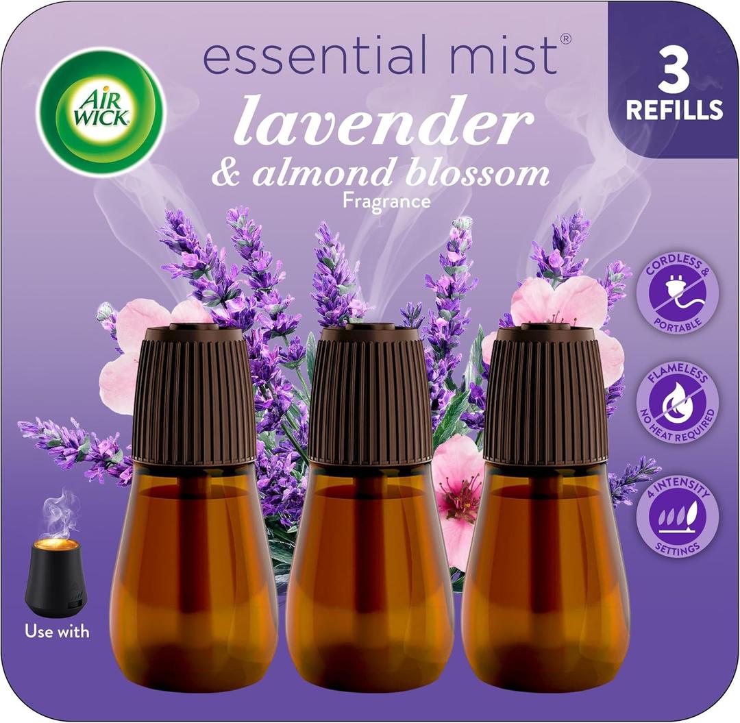 Air Wick Essential Mist Refill, 3 ct, Lavender and Almond Blossom, Essential Oils Diffuser, Air Freshener