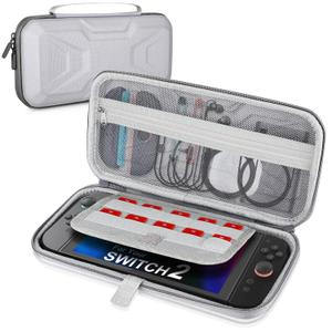 Carrying Case for Nintendo Switch 2 Model(2025), Portable Hard EVA Shell Travel Pouch with 10 Game Card Slots, Velvet Interior, Mesh Pocket, Water-Resistant, Lightweight Carrying Bag, Silver-Gray