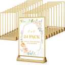 EHWINE 24 Pack Acrylic Sign Holder 4 x 6, Double Sided Gold Picture Frame Stand up Table Top Sign Holders, Clear Display Stand Menu Flyer Holder for Wedding Party