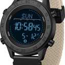 Men's Pedometer Step Counter Watch Military Compass Watches Nylon Strap Digital Sport Waterproof Tactical Wrist Watch Calories Tracker Metronome Watches Dual Time LED Stopwatch, No Bluetooth No App