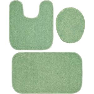 Garland Rug Gramercy Plush Polypropylene Washable Bath Rug Set, 3 Piece (Toilet Lid Cover, Contour Rug, 20" X34' Bath Rugs) Deep Fern - Soft, Absorbent, and Stylish for Your Bathroom (3 Piece Set (Toilet Cover, Contour Rug, Bath Rug))