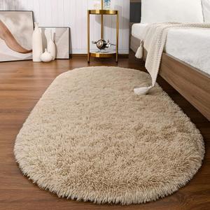 Softlife Fluffy Rugs for Bedroom, Shag Cute Area Rug for Girls and Kids Baby Room Home Decor Fall Decor, 2.6 x 5.3 Feet Oval Indoor Carpet for Nursery Dorm Living Room, Camel (2.6x5.3 Feet (1 pc))