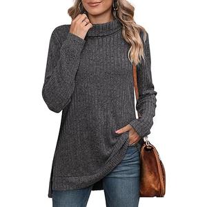 WIHOLL Womens Tunic Tops Turtleneck Long Sleeve Shirts Oversized Fall Sweaters Side Split High Low Hemline (Medium, Charcoal Gray)