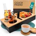 D&D Living Couch Caddy - Bamboo Couch Console | Anti-Spill Drink and Cup Holder | Snack Organizer Tray for Sofa with Bottle Opener
