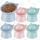 Hsei 6 Pcs Raised Cat Food Bowls 15 Degrees Elevated Cat Bowls Anti Vomiting Tilted Raised Whisker Friendly Pet Dish Plastic Slanted Stand for Indoor Pet Food Water Feeder(Bright Color)