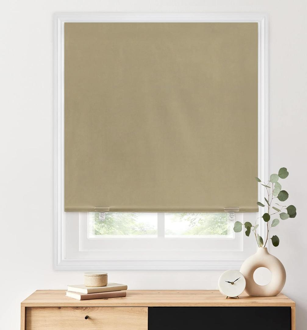 LazBlinds 100% Blackout Roller Shades, No Tools No Drill Cordless Blinds for Windows, Thermal Insulated UV Protection Privacy Window Shades for Bedroom (36''W x 72''H, Beige)