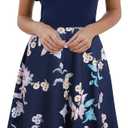 HELYO Women's Semi-Formal Ruffle Sleeves V-Back Work Fit and Flare Cocktail Knee Length Dress with Pockets 842 (X-Large, Blue Floral)