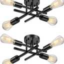 Industrial 4-Light Semi Flush Mount Ceiling Light Fixture, Modern Black Close to Ceiling Light, Farmhouse Chandelier Ceiling Lamp for Hallway Kitchen Bedroom Living Room (2 Pack)