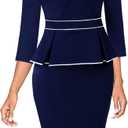 VFSHOW Womens Pleated Crew Neck Peplum Work Business Office Bodycon Pencil Sheath Dress (Small, Blue With White Piping)
