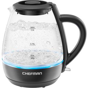 Chefman Electric Kettle with Tea Infuser, Compact 1L (4 Cups), 1500W, Removable Lid for Easy Cleaning, Boil-Dry Protection, Stainless Steel Filter, BPA Free, Auto Shut Off, Small Electric Tea Kettle