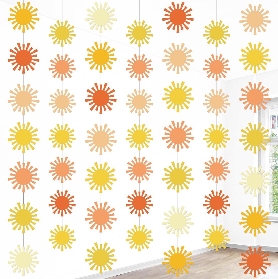 Duraaamo 8 Packs Sun Banner Boho Decoration Boho Paper Garland Baby Shower First Trip Hanging Sun Cutout for Retro Theme Birthday Baby Shower Party Supplies Decoration