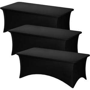 Fixwal 3 Pack Black Table Cloths Rectangle 8FT, Tablecloths Rectangular Stretch Spandex Fitted Table Covers 8 ft for Parties, Trade Shows, Banquet, Weddings, Buffet, Graduation Decorations