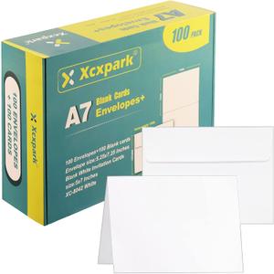 Blank White Cards,100 Qty 5.25 x 7.25 inches Printable A7 Envelopes & 100 Qty Folded Cards, DIY Greeting Cards for Invitations, Birthday, Photos, Documents, Wedding