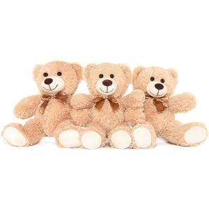 MorisMos 3Pcs Teddy Bears Bulk Baby Shower, 14inch Cute Teddy Bear Stuffed Animals Plush, Small Stuffed Bears on Centerpiece Baby Shower, Brown (3 Pcs-Brown)
