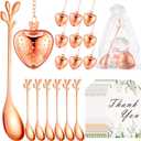 25 Sets Bridal Shower Tea Party Favor for Guest Leaf Tea Spoon Heart Shape Infuser Ball for Loose with Thank You Card Organza Bag Wedding Souvenir Gift(Rose Gold)