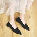 HIULYCENCE Flats for Womens Pointed Toe Ballet Flats with Bow Comfortable Knit Dressy Flats