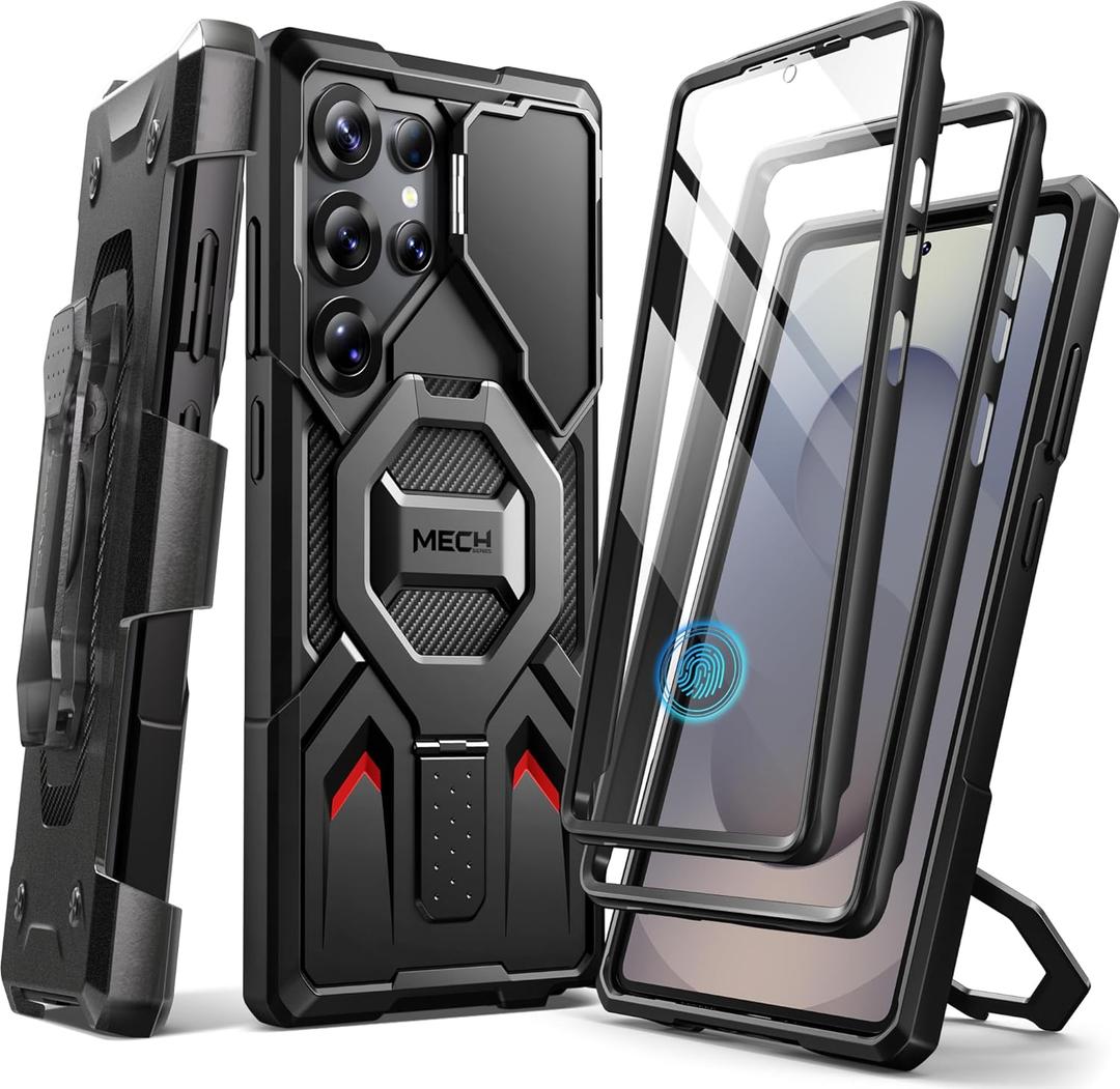 TONGATE for Samsung Galaxy S25 Ultra Case with Magnetic Stand, Compatible with Magsafe, [Military Drop Protection][2 Front Frames & Camera Cover] S25 Ultra Case with Screen Protector & Belt Clip,Black