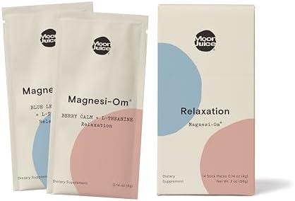 Moon Juice - Magnesi-Om, Berry & Blue Lemon - Sticks (14 Servings) - Support Brain Health, Rest - Magnesium Powder - L-Theanine - Regularity - 100% Traceable - Vegan, Non GMO - 0.14oz,  Best by May 2026