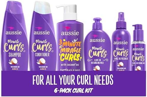Aussie Miracle Curls Set: Shampoo, Conditioner, Deep Hydration, Spray Gel, Detangling Milk, and Oil Hair Treatment, Curl Oil, Coconut & Jojoba, Frizz Control, 5 Pieces