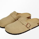 Genuine Suede Clogs for Women Men Soft Cork Footbed Leather Mules Comfort Potato Shoes with Arch Support, Taupe 44, Size 272mm