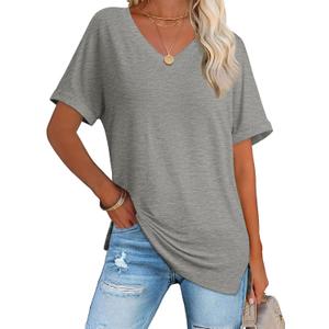 ATHMILE Womens Summer 2025 V Neck Casual Tunic Tops Spring Fashion Basic Trendy Outfits (Small, Lightgrey)