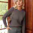 GRACE KARIN Women's Fall Knit Sweater Top, Long Sleeve Merino Wool Blend Pullover, Casual Crewneck Waffle Clothes 2025 (Brown, S)