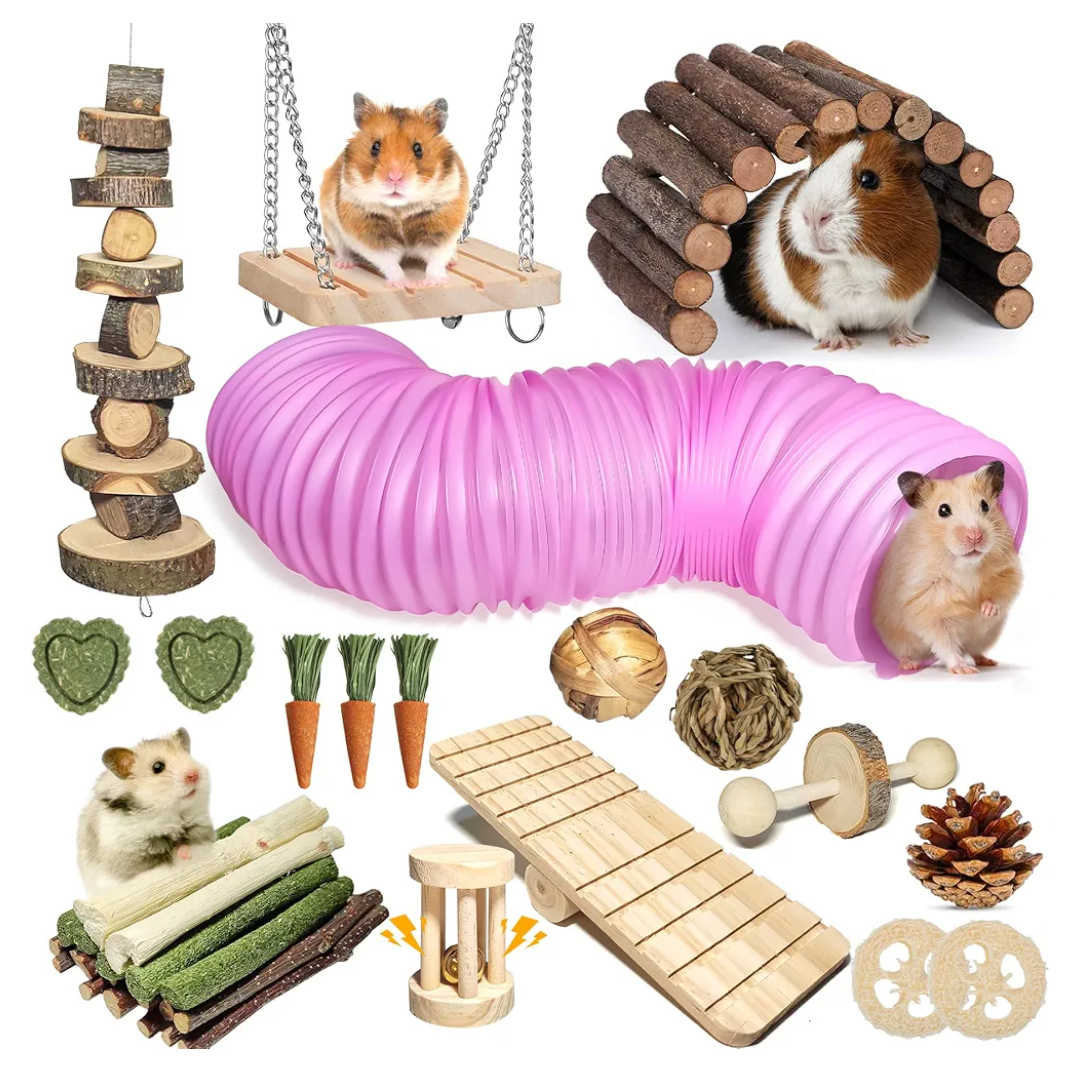 40 PCS Hamster Toys Set, Guinea Pig Toys Enrichment Hamster Tubes and Tunnels, Rat Enrichment Toy with Bridge, Seesaw, Swing, Ball for Gerbils, Chinchillas, Dwarf and Syrian Mouse