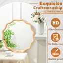 Vercraft 24 Inch Scalloped Wooden Bathroom Round Circle Mirror for Wall, Boho Wavy with Tempered Glass, Natural Frame Hanging for Bedroom, Living Room, Entryway, Farmhouse (Natural Wood Color)
