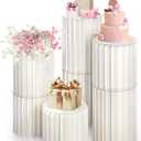 Dyna-Living Cylinder Stands for Party 7PCS Foldable Cylinder Pedestal Stands Display for Wedding, Cake Pedestal Stand with Acrylic Plate, Round White Cylinder Column Table Roman Pillar for Wedding
